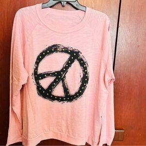 SHEIN Pink Long Sleeve Tee with Peace Sign